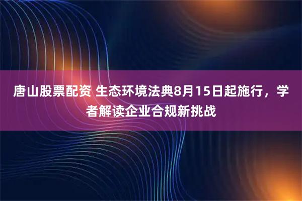 唐山股票配资 生态环境法典8月15日起施行，学者解读企业合规新挑战